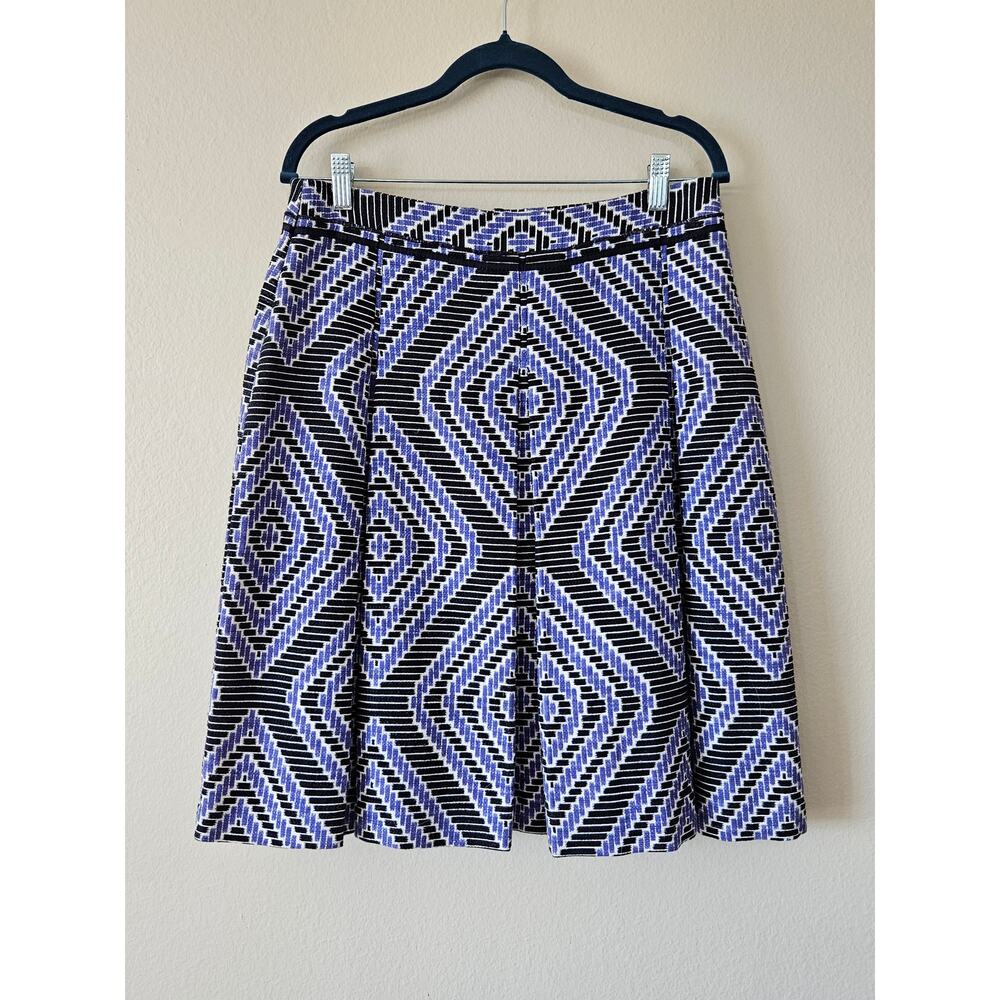Tory Burch Black and Lavender Geometric A-Line Skirt